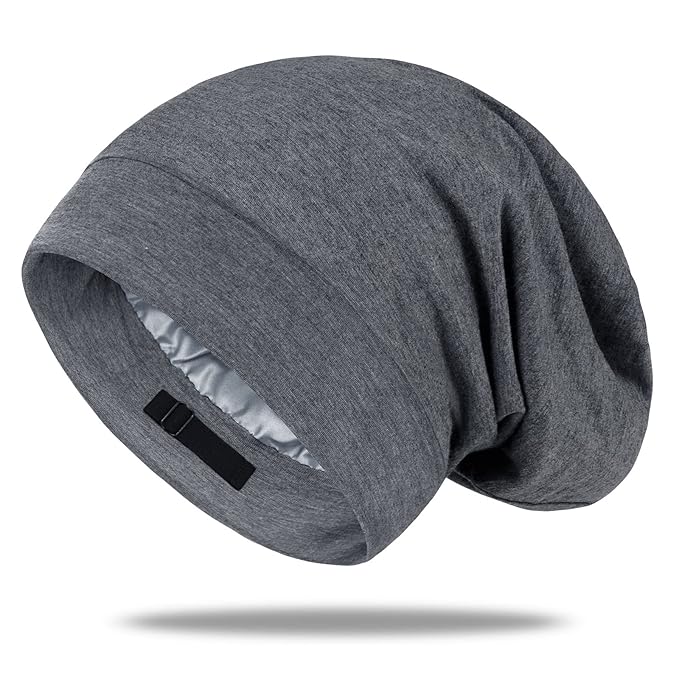 OLESILK Mulberry Silk Bonnet for Women, Unisex Adjustable Sleep Cap, Real Silk Hair Wrap, Pearl Grey