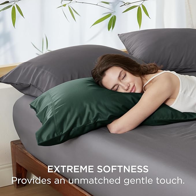Bedsure Pillow Cases Standard Size, Cooling Pillow Cases, Rayon Derived from Bamboo Forest Green Pillowcases Standard Set of 2, Breathable & Soft Pillow Covers with Envelope Closure, 20x26 Inches