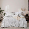 Stripe Linen Feel Duvet Cover King Size 104inch x 90inch,100% Washed Cotton Duvet Cover with Zipper Closure and 2 Pillowcases, Stripe of White-Cornflower Blue