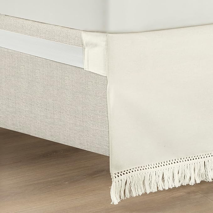 Lush Decor Boho Fringe 15-Inch Tailored Drop Easy Fit Bedskirt, King, Off-White