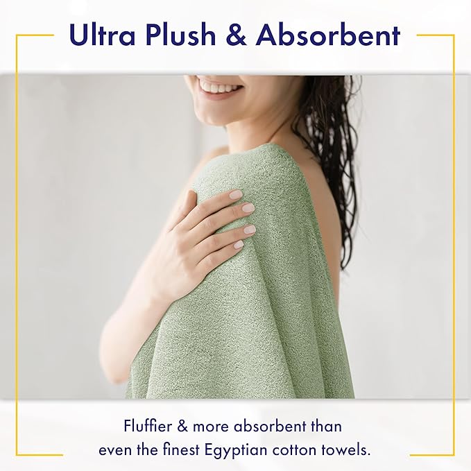 100% Organic Zero-Twist Cotton Towels - GOTS Certified Luxury Bath Towels - Ultra Soft & Plush 700GSM Long-Staple Cotton - 6 Piece Towel Set (Eucalyptus Green)