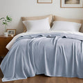 Queen Size Blanket, 70% Rayon (Derived from Bamboo) and 30% Cotton, Lightweight Jacquard Weave, Breathable and Soft Summer Blanket for Bed or Couch, 90” x 90”, Light Blue