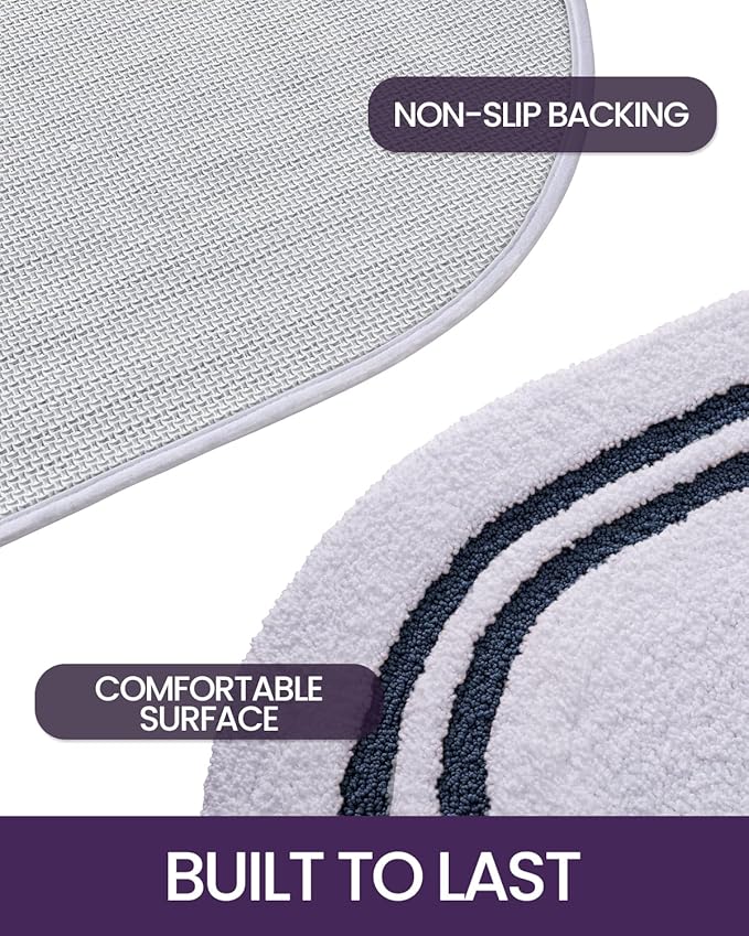 DEXI Oval Bath Mats for Bathroom, 17x30 Absorbent Bath Mat, Washable Microfiber Bathroom Rug with Non Slip Backing for Shower Floor, Navy