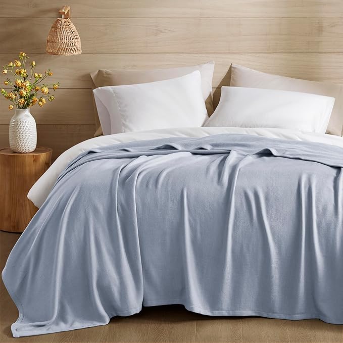 Madison Park Cooling Blanket 30% Cotton Lightweight and Breathable for Hot Sleepers Ultra Soft and Snag-Resistant Summer Blanket for Bed Couch Full/Queen Size 90"x90" Light Blue