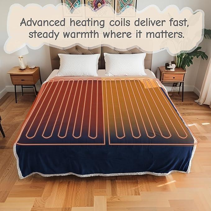 Electric Heated Blanket Throw Size 50"x60", Soft Flannel with Overheat Protection, 6 Adjustable Heat Settings & 3-Hour Auto-Off Timer, Fast Heating for Winter Comfort, Navy Blue