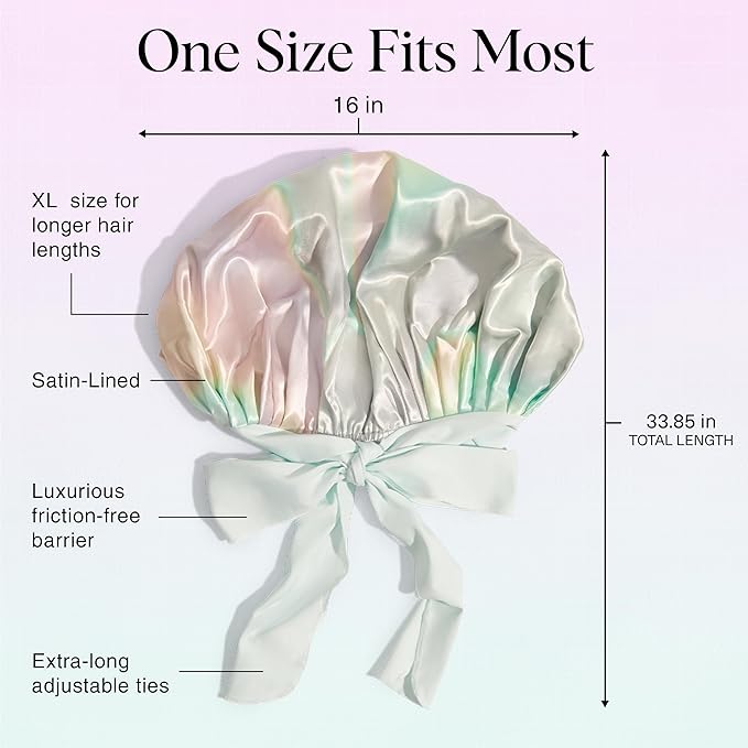 Kitsch XL Satin Bonnet for Sleeping - Softer Than Silk Hair Bonnet for Women - Secure Fit, Adjustable Night Cap for Curly & Textured Hair - Prevents Breakage, Tangles & Thinning - Aura