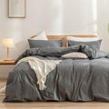 BESTOUCH Duvet Cover Set 100% Washed Cotton Linen Feel Super Soft Comfortable Chic Lightweight 3 PCs Home Bedding Set Solid Dark Grey Super King Plus