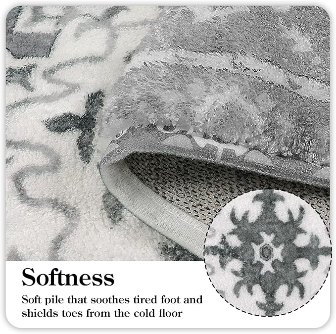 Uphome Boho Vintage Bathroom Rugs Gray Non-Slip Soft Bath Mat Machine Washable Oriental Small Bath Rug Traditional Tribal Floral Bath Mats for Sink Shower Doorway Tub, 18x25 inch
