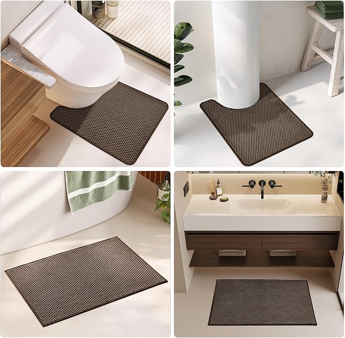 Bathroom Rugs Non Slip Washable, Super Absorbent Thin Bath Mat Small Quick Dry Low Pile Bathroom Rug, Brown 16" x 24" / 1'4" x 2'