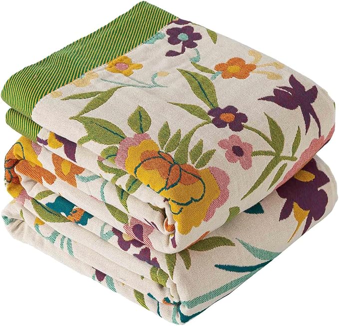 Qidordour Boho Throw Blanket, 60"x80" Muslin Blankets, 100% Organic Cotton Blanket for Couch Sofa, Lightweight Quilt, All Season Bed Throw, Farmhouse Home Decor, C-Phoenix Floral