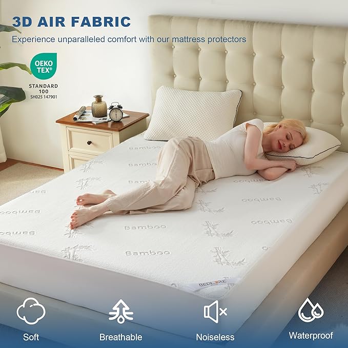 BEDLORE King Size Waterproof Mattress Protector Viscose Derived from Bamboo, Soft Mattress Cover Fitted with Deep Pocket 6"-18", Breathable & Cooling Noiseless Mattress Pad, Machine Washable(White)