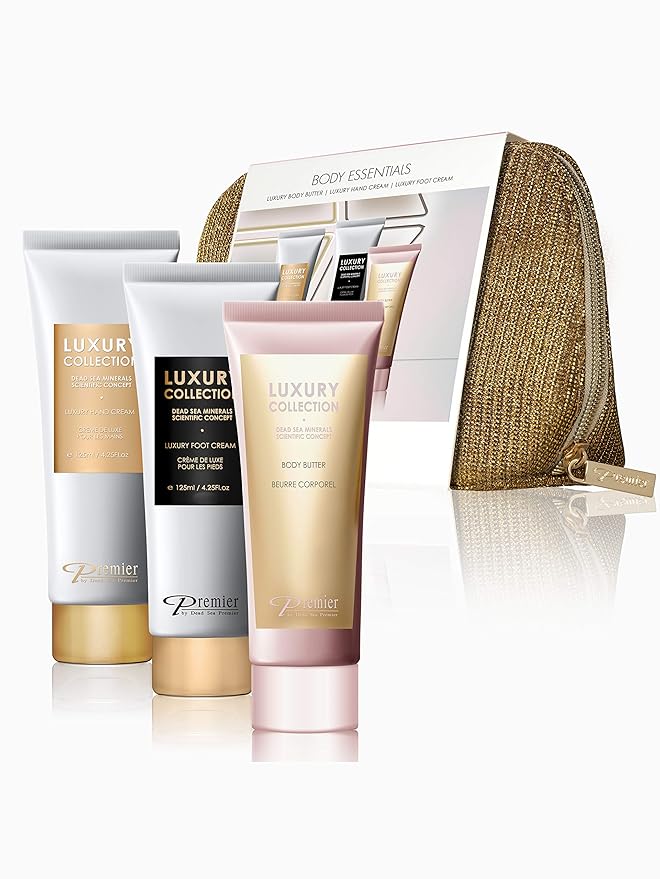 Premier Dead Sea Classic Body Essential Kit Contains Silky Body Butter, Luxury Hand Cream and Foot Cream, Moisturizing, Enriched with Dead Sea Minerals