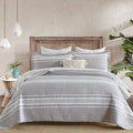 Y-PLWOMEN Quilt Queen Size - 100% Cotton Queen Bed Quilt, Grey Striped Reversible Bedspread for All Season, 3-Piece