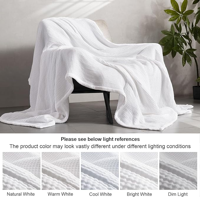 PHF 100% Cotton Waffle & Muslin Throw Blanket Large, Soft Breathable Luxury 400GSM Versatile Reversible Bedding for Couch, Great for Layering in Cold Weather, Home Decor Gift, 50" x 70", White