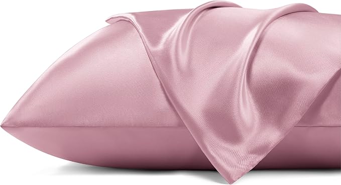 Bedsure Satin Pillowcase with Zipper, Similar to Silk Pillow Cases 2 Pack, Satin Pillow Cases Queen, Silky & Soft Pillow Covers for Hair & Skin, Gifts for Her, Pink Room Decor for Girls, 20x30 Inches