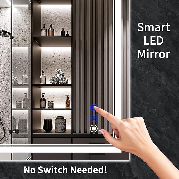 32"x30" LED Bathroom Mirror with Anti-Fog, Stepless Dimmable Lights, 3 Color Modes, Shatter-Proof Tempered Glass, Memory Function & Waterproof Design
