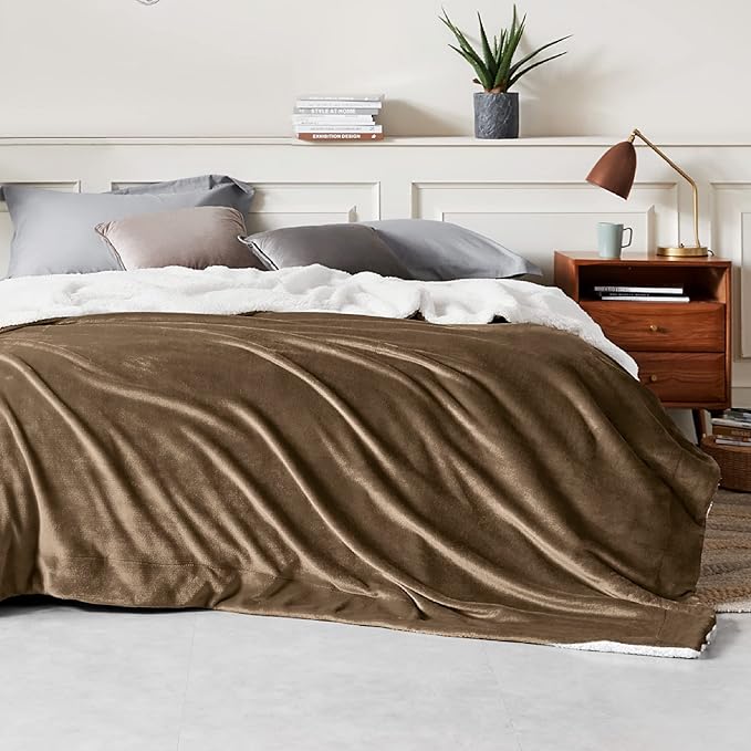 Bedsure GentleSoft Sherpa Fleece Blankets Queen Size for Bed - Thick and Warm Throw for Women and Men, Soft Fuzzy Plush Queen Blanket for Winter, Camel, 90x90 Inches