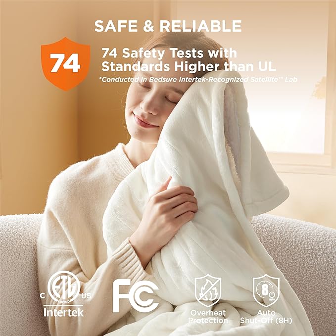 Bedsure Electric Blanket Full Size - Soft Flannel Heated Blanket, Fast Heating with 10 Time Settings & 6 Heat Settings, Warm Gift for Grandma (72x84 inches, Ivory)