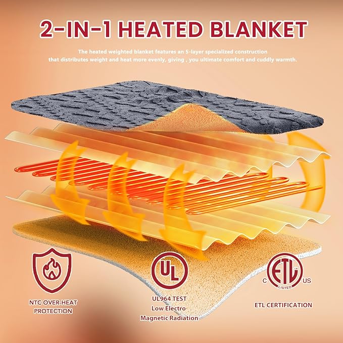 Heated Electric Blanket Full Size-72"x84" Heating Blanket with 10 Heating Levels & 5 Time Settings Over-Heat Protection，Winter Warmer for Adults with ETL Certification（Grey）