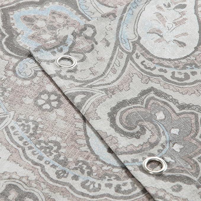 Extra Long Fabric Shower Curtain, Taupe and Blue Paisley Print Shower Curtains for Bathroom, 72" W x 84" H