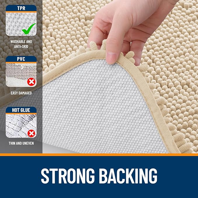 OLANLY Bathroom Rugs 45x27, Extra Soft Absorbent Chenille Bath Rugs, Rubber Backing Quick Dry, Machine Washable Bath Mats for Bathroom Floor, Tub and Shower, Home Decor Accessories, Beige