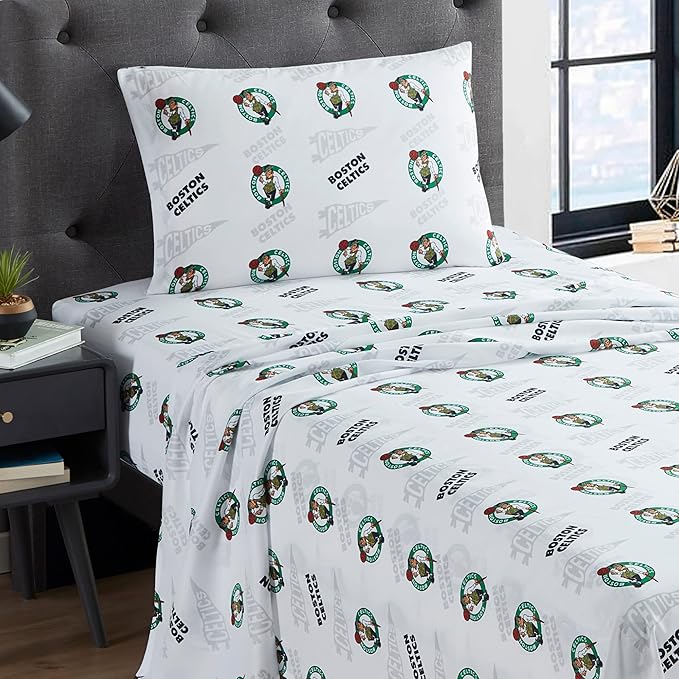 NORTHWEST Officially Licensed Boston Celtics NBA Queen Size Sheet Set – Soft Team Logo Bedding for Dorms, Bedrooms, Fan Caves & Game Day Style
