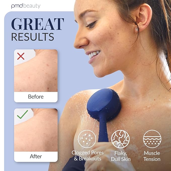 PMD Clean Body - Smart Body Cleansing Device with Silicone Brush & Three Interchangeable Attachments - Waterproof - SonicGlow Vibration - Cleanse, Exfoliate, & Massage Body