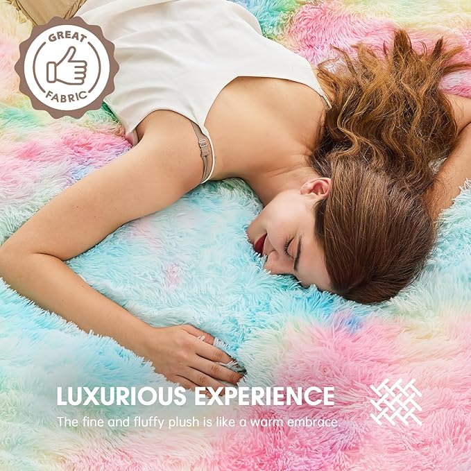 Heated Electric Blanket Twin,Warm Winter Birthday Gifts for Women Her Grandma–Faux Fur with Soft Sherpa,10 Heat Settings,5 Time Settings with Fast Heating, 62x84, Rainbow