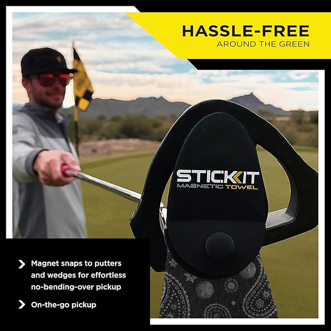 STICKIT Magnetic Golf Towel, Black Paisley | Top-Tier Microfiber Golf Towel with Deep Waffle Pockets | Industrial Strength Magnet for Strong Hold to Golf Carts or Clubs