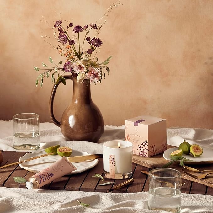 Thymes Aromatic Jar Candle - Sienna Sage Scented Candle for a Warm Home Fragrance - Notes of Palo Santo Wood, Clary Sage, and Amber - Matte White Candles (7.5 oz)