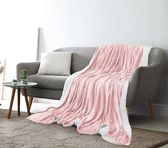 Utopia Bedding Sherpa Blanket Queen Size (Pink, 90x90 Inches) - Soft Lightweight Plush Fleece Reversible Blanket for Bed, Sofa, Couch, Camping and Travel