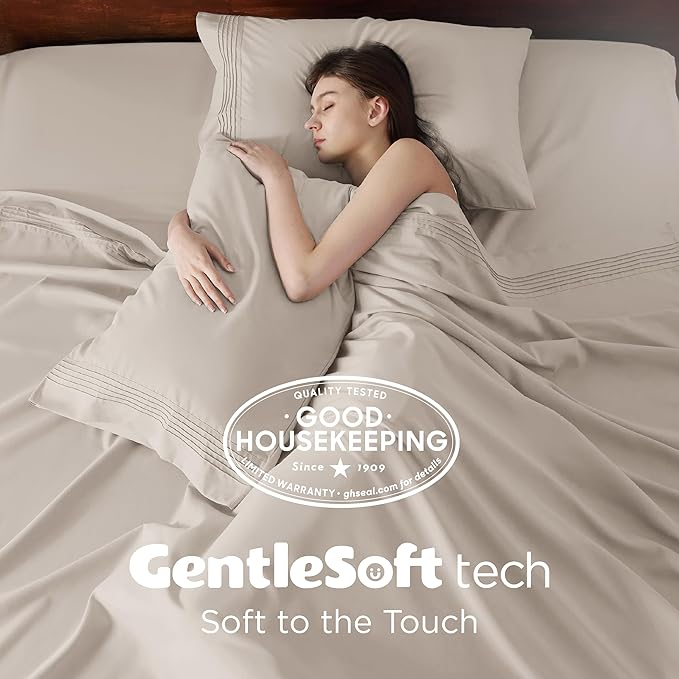 Bedsure Deep Pocket Queen Sheets Set - Fits Mattresses Up to 21 Inches Thick - 4 Piece GentleSoft Bed Sheets, Moisture Wicking, Soft & Cooling Bedsheet & Pillowcases, Easy & Secure Fit, Linen