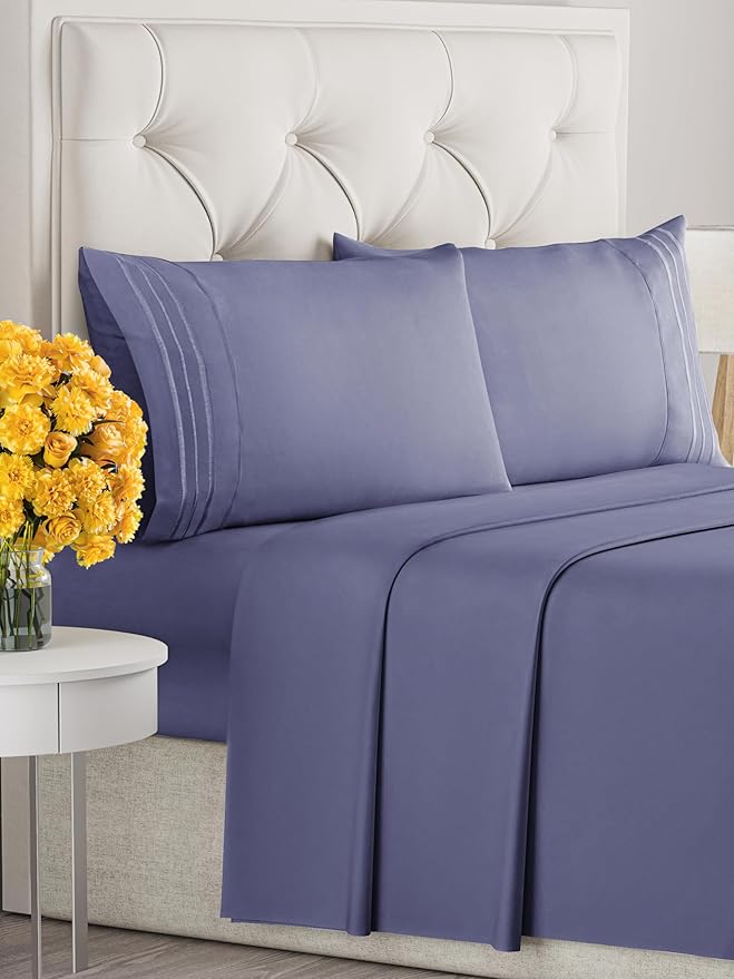 Twilight Purple Oeko-Tex Sheets - Full Size 4 Piece Set - Extra Soft, Breathable & Cooling Hotel Luxury Bed Sheets - Deep Pockets, Easy-Fit & Wrinkle-Free