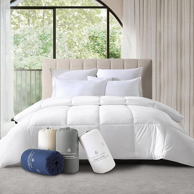 Farm To Home Down Alternative Comforter King Size Organic Cotton Duvet Insert Hotel Collection Hypoallergenic Machine Washable Comforter 108 x 98 for All Season