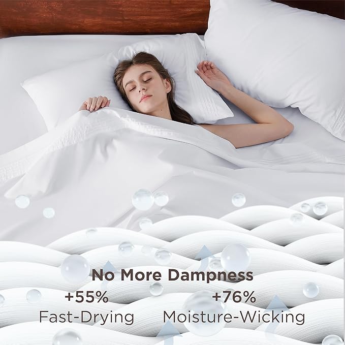 Bedsure Deep Pocket California King Sheet Sets - Fits Mattresses Up to 21 Inches Thick - 4 Piece Bed Sheets, Moisture Wicking, Soft & Cooling Bedsheet & Pillowcases, Easy & Secure Fit, White