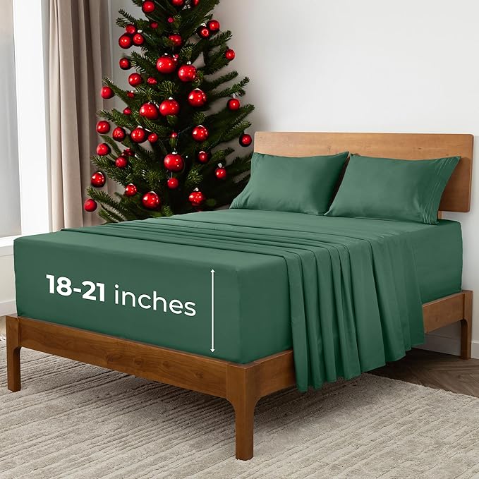 Mellanni Extra Deep California King Sheets - 4 PC Iconic Collection Bedding - Luxury, Ultra Soft, Cooling Bed Sheets - Wrinkle, Fade, Stain Resistant (Cal King, Emerald Green)