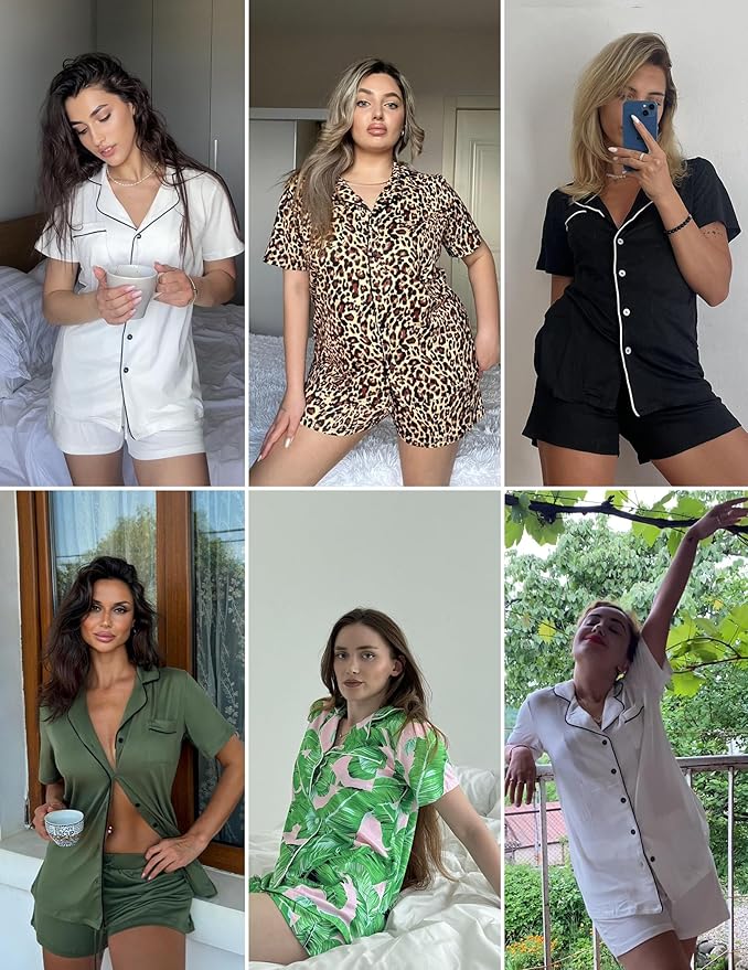 Ekouaer Pajamas for Women Set Silk Satin Pjs Shorts Sleepwear 2 Piece Loungewear S-XXL