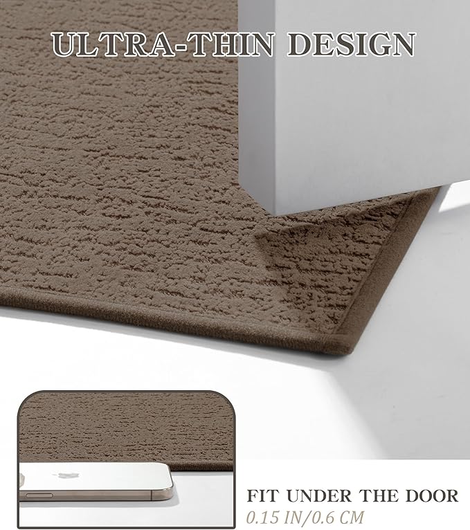 Chakme 3 Piece Bathroom Rug Sets, Ultra Thin Bath Mat, Absorbent & Quick Drying, Non Slip, Durable, Easy to Clean, Geometric Design, Coffee, 17" x 24" / 17" x 30" / 17" x 59"