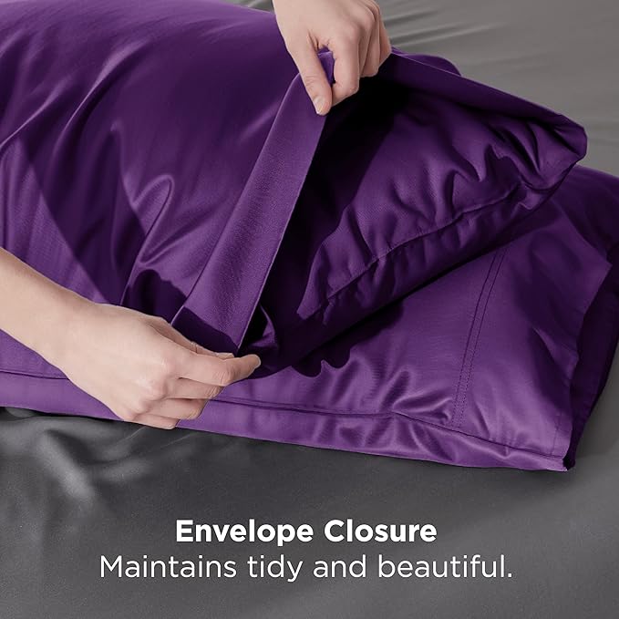 Bedsure Pillow Cases Standard Size, Cooling Pillow Cases, Rayon Derived from Bamboo Plum Pillowcases Standard Set of 2, Breathable & Soft Bedding Pillow Covers with Envelope Closure, 20x26 Inches