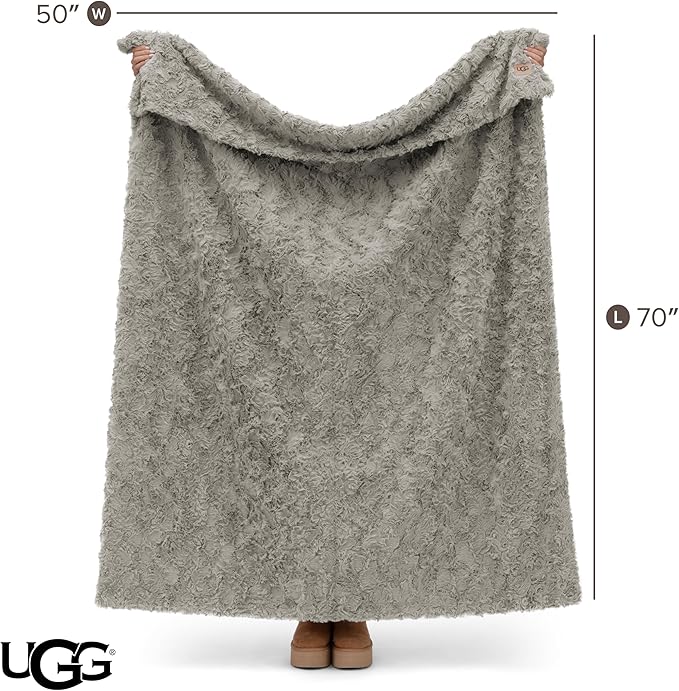 UGG Adalee Faux Fur Throw Blanket Luxury Lightweight Cozy Soft Throw for Couch Bed or Chair Hypoallergenic Machine Washable Double-Sided Fluffy Blanket Home Decor, 50-inch x 70-inch, Seal Grey