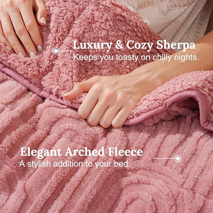 Sherpa Fleece Adult Weighted Blanket Great for Sleep, 15 lbs Dual Sided Soft Fuzzy Heavy Blankets for Couch Bed Sofa, Cozy Warm Arched Jacquard Throw for Winter (Apricot Pink, 60" x 80", 15 Pounds)