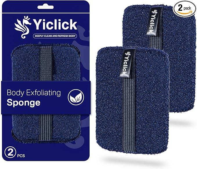 Yiclick Exfoliating Body Scrubber Exfoliator 2 Pack - Exfoliating Sponge, Shower Bath Sponge Loofah with Handle, Body Scrub Lufas Washcloth Net Brush, Dead Skin Remover for Body(Rectangle)