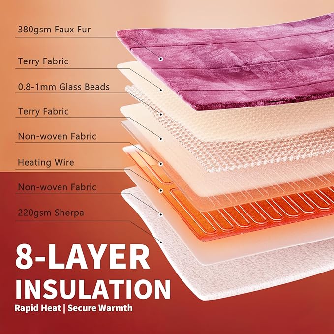 Homemate Heated Weighted Blanket for Adults - 50"x60" 10lbs Electric Throw Fast Heating Heavy Blanket 1/2/4/6/8 Hour Auto Off 10 Heat Levels Over-Heat Protection Luxury Faux Fur Sherpa