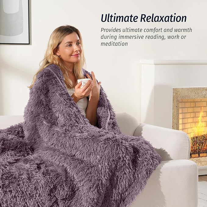 Wemore Shaggy Long Fur Faux Fur Weighted Blanket, Cozy and Fluffy Plush Sherpa Long Hair Blanket for Adult 20lbs, Fluffy Fuzzy Sherpa Reverse Heavy Blanket for Bed, Couch, Pink Purple, 60 x 80 Inches