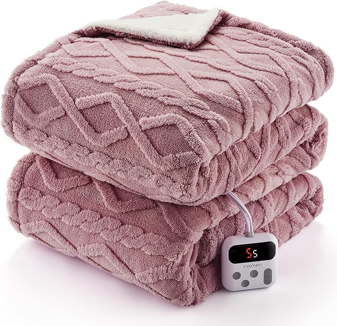 CAROMIO Electric Blanket Full Size - Thick Tufted Sherpa Heated Blanket Full Size with 10 Heat Levels and 10 Time Settings, ETL Certified Machine Washable Fast Heating Blanket Full 72"×84", Dusty Pink