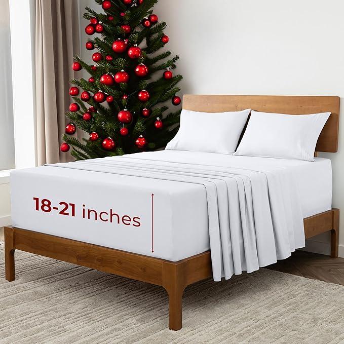 Mellanni Extra Deep Full Sheets - 4 PC Iconic Collection Bedding - Hotel Luxury, Ultra Soft, Cooling Bed Sheets - Wrinkle, Fade, Stain Resistant (Full, White)