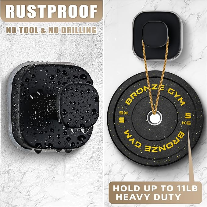 Suction Cup Hooks for Shower - Resuable Bathroom Hooks for Towels, Robes & Loofah - No-Drill Mounting on Kitchen,Walls,Metal,Glass,Mirrors,Tile & Smooth Non-Porous Surfaces (2, Matte Black)