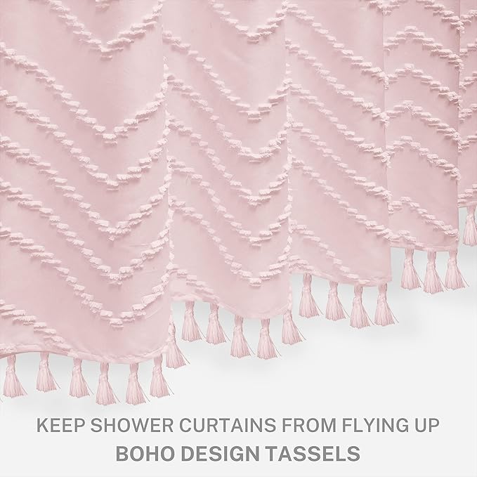 Extra Long Shower Curtains 72 x 84 Inches Tufted Chevron Pink Shower Curtains Fabric for Bathroom Modern Shabby Chic Waterproof Cloth Shower Curtain