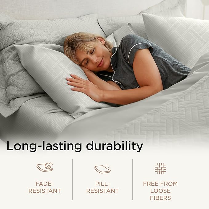 Threadmill Luxury Full Size Sheets for Full Size Mattress | 800 Thread Count Cotton Sheets | Jacquard Celine Light Grey | Better Than Egyptian Cotton| 4 Pc Bed Sheets | with Elasticized Deep Pocket