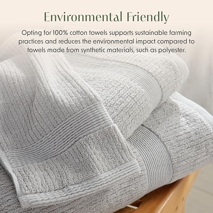Springtree Home Grey Bath Towels Set of 4 | Ribbed Textured | 100% Combed Cotton | Absorbent Quick-Dry Gray Towels for Bathroom | Oeko-TEX® Standard 100 Cotton | Mauro Collection - High Rise Grey